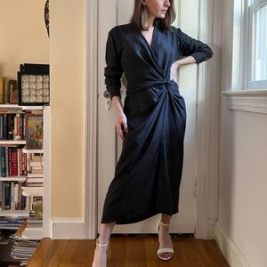 Rag & Bone Size 4 100% Silk Amber Classic Fit 90s Style Midi Black Dress